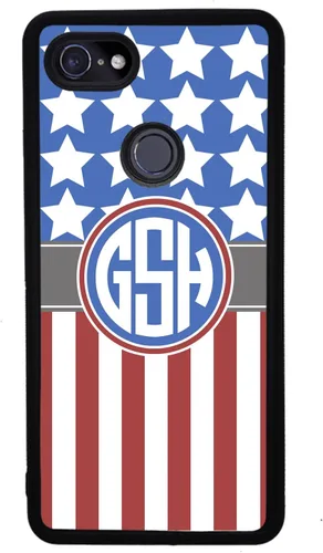 Vista 4 de Funda de goma negra con monograma de rayas y estrellas de bandera estadounidense compatible con Google Pixel 10, 10 Pro, 10 Pro XL, 9a, 9 Pro, Pixel