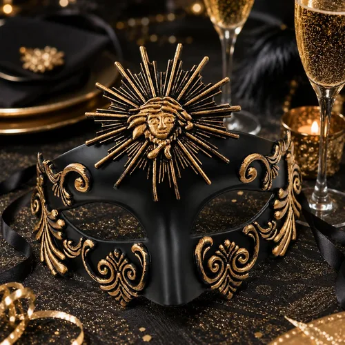 Vista 3 de LOGOFUN Retro Roman Sun God Mask Venetian Masquerade Face Prop - Bronze