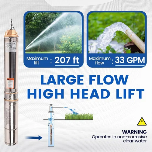 Vista 5 de Bomba sumergible de pozo profundo 1HP, 28GPM 262FT, IP68 impermeable para uso industrial, riego, hogar, 5.2 pulgadas
