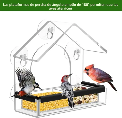 Vista 5 de Comedero de pájaros para ventana transparente con 5 ventosas extra fuertes, comederos de acrílico resistentes y duraderos DY-SKTY para ver pájaros