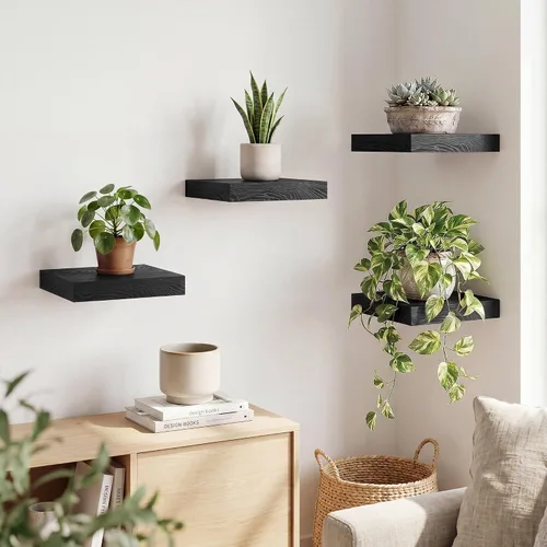 Vista 4 de RICHFOCUS Estantes flotantes de 8 pulgadas para estantes cuadrados de pared para dormitorio, cocina, baño, estante flotante de madera rústica