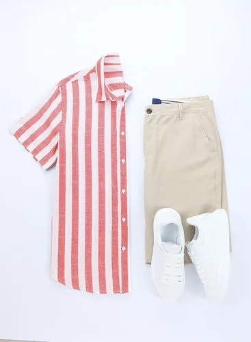 Vista 238 de JMIERR Camisas de vestir a rayas con botones y manga corta para hombre