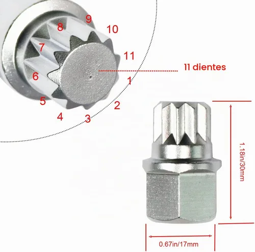 Vista 5 de Llave de bloqueo de rueda ABC 0-9 de acero cromado para VW, herramientas de extracción de tuercas de bloqueo - Llave de bloqueo de rueda Volkswagen
