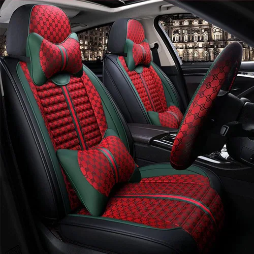 Vista 9 de Aoyade Fundas de asiento de automóvil de 5 asientos, cojín universal de lujo para el 97% de los modelos, juego completo con almohada, asiento de Gris