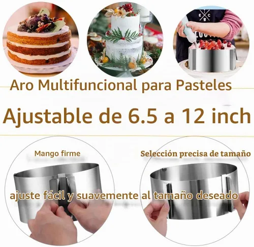 Vista 6 de DATANYA Anillos de Pastel de Mousse Molde Ajustable de 6 a 12 Pulgadas Moldes Redondos de Acero Inoxidable para Hornear Pasteles, Suministros