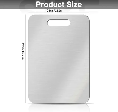 Vista 2 de Tabla de cortar de titanio para cocina, tablas de cortar de acero inoxidable de doble cara de grado alimenticio para cortar verduras y carne, fácil