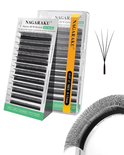 Vista 168 de NAGARAKU Extensiones de pestañas prefabricadas en abanico 3D W 0.05 C 0.315 0.05-C 3D W