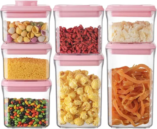 Vista 13 de Ankou Juego de recipientes herméticos – (4 unidades de 12.8 fl oz) apilables con un botón de apertura para aperitivos, dulces, sal, hierbas 4