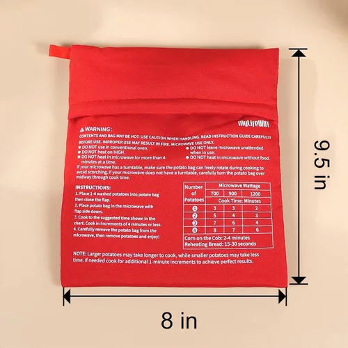 Vista 6 de Bolsa para microondas de patatas MyLifeUNIT, bolsa de horneado de patatas al microondas, roja
