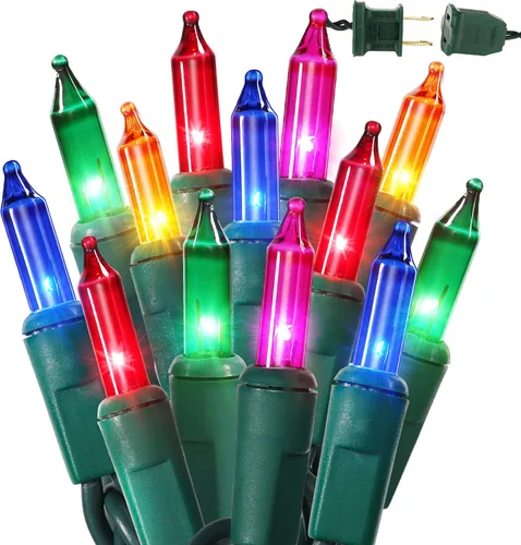 Vista 13 de BrizLabs Luces de Navidad transparentes, 50 unidades, luces incandescentes blancas cálidas, mini cadena de luz conectable, luces de árbol de Navidad