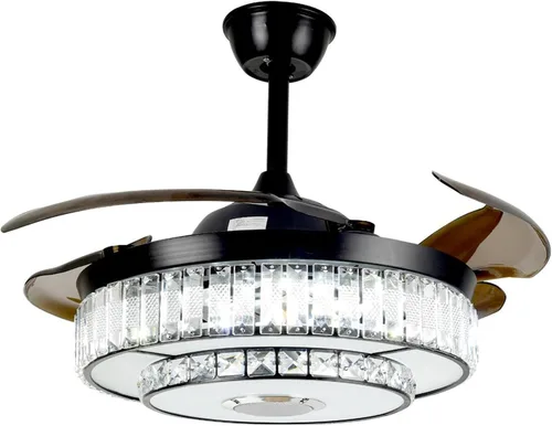 Vista 9 de Ventilador de techo retráctil de 42 pulgadas con luz y control remoto, candelabro negro cristal, moderno, comedor