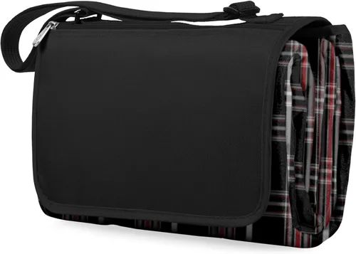 Vista 4 de Manta de picnic para exteriores Picnic Time Tote, tamaño XL, color azul a rayas Tartán negro