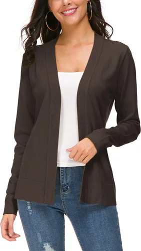 Vista 24 de Urban CoCo Chaqueta de punto de manga larga con frente abierto para mujer Negro