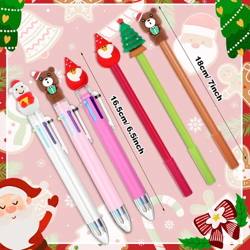 Vista 3 de Outus Juego de 16 bolígrafos de Navidad, 8 bolígrafos con temática navideña y 8 bolígrafos retráctiles multicolor para niños y estudiantes, muñeco