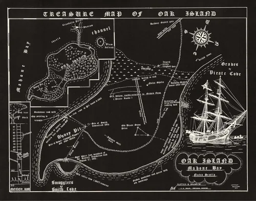 Vista 10 de 1974 Mapa de Fred Nolan del Tesoro de la Isla de Oak, Nueva Escocia, Canadá - Impreso Artístico Enmarcado de 11x14 – Gran Pieza de Diseño