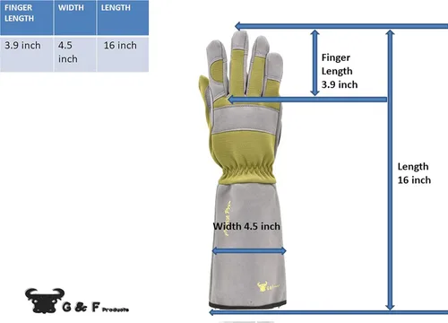 Vista 2 de G & F Products Florist Pro - Guantes de jardinería de rosa, palma de cuero sintético, protección contra espinas, manga larga