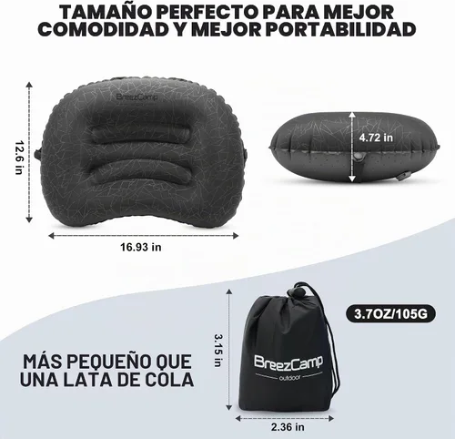 Vista 3 de Almohada inflable para acampar, almohada de aire inflable de viaje, soporte lumbar para el cuello, almohada compacta ultraligera para senderismo al