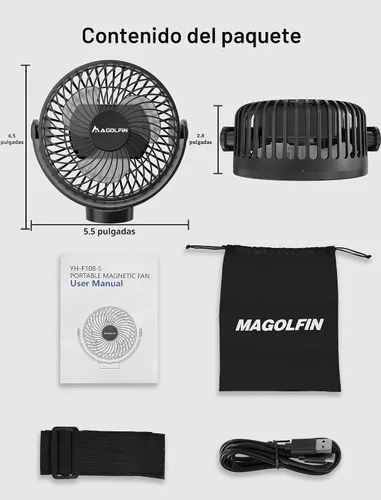 Vista 6 de Ventilador magnético aprobado para cruceros, ventilador de viaje con batería de 12000 mAh con 5 velocidades, linterna LED, temporizador, se pega
