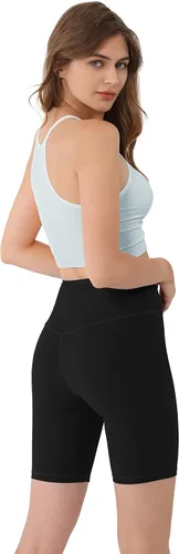 Vista 4 de ODODOS Women's Cross Waist Biker Shorts with Inner Pocket, Sports Athletic Workout Running Yoga Shorts- 8" 2.5" Inseam