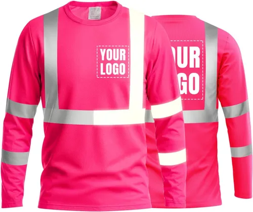 Vista 32 de La alta visibilidad reflexiva de las camisetas de la seguridad del logotipo de encargo Hola Vis de Verde neón - Estilo 8