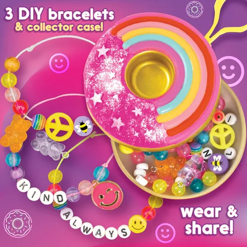 Vista 2 de Donut Worries Make & Create Positivity Jewelry, kits de cuentas coleccionables 2 en 1, joyas significativas para niñas adolescentes, haz tu propio