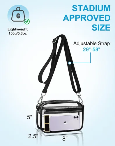 Vista 4 de Bagenius Clear Bag for Stadium Events Clear Messenger Bag Clear Purse for Concert and Sport Events