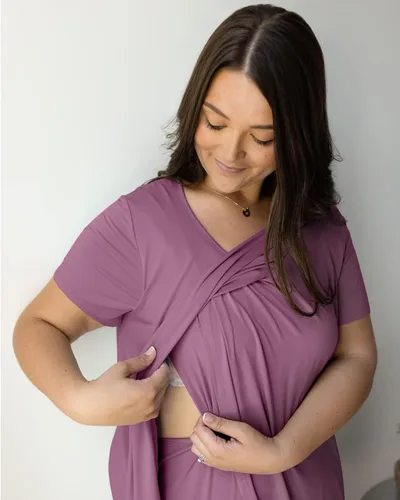 Vista 4 de Kindred Bravely Camisón de maternidad y lactancia con dobladillo tulipán Camisón de lactancia materna para mujer