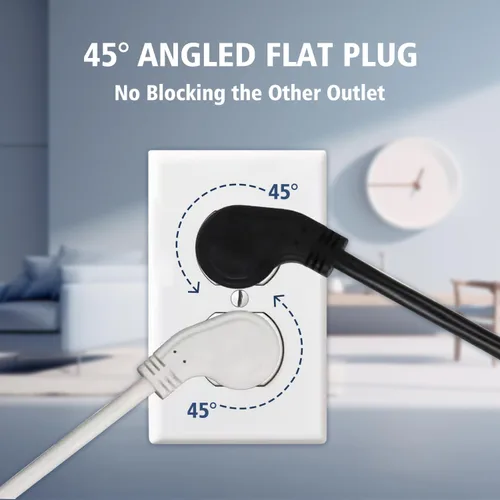 Vista 2 de Cable de extensión corto de 1875W, cable de alimentación de perfil bajo de 15A 16AWG de alta resistencia con enchufe plano de 3 puntas, cable