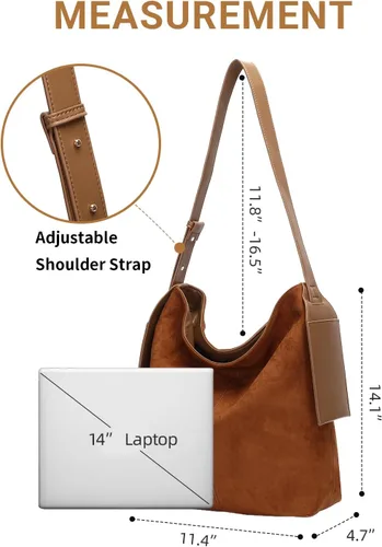 Vista 5 de Herald Bolso de hombro de ante suave y holgado para mujer, bolso cruzado retro con correa ajustable