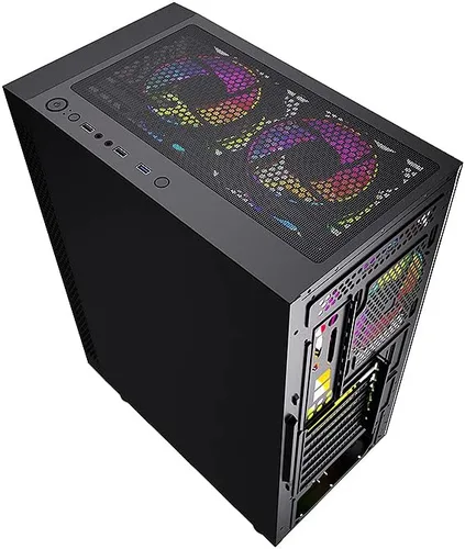 Vista 7 de Bgears b-Optillusion (ventiladores no incluidos) Funda ATX para juegos para PC, panel frontal ARGB con ilusión óptica especial, lado de vidrio