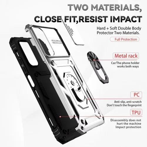 Vista 3 de Funda para Redmi Note 11 (4G)/Redmi Note 11S 2201117TY Funda con protector de pantalla de vidrio templado y cubierta de cámara deslizante, soporte