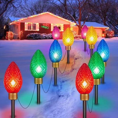 Vista 15 de Brigtown Strawberry Super Jumbo C9 Luces de camino de Navidad para exteriores, 11 pies Super Jumbo Rojo y Blanco Puro