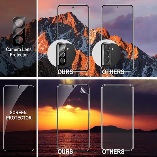 Vista 7 de Protector de pantalla para Galaxy S22 Plus con protector de lente de cámara para Samsung Galaxy S22 Plus 5G, 6.5 pulgadas híbrido flim [7H]