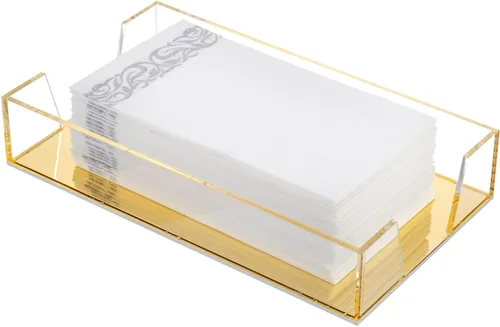 Vista 13 de MyGift Toallas de papel de triple pliegue, moderno soporte de toalla de mano de alambre de metal en acabado en tono latón, encimera de baño