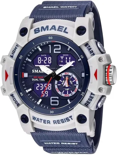 Vista 12 de SMAEL Reloj de pulsera militar para hombre, resistente al agua, para exteriores, deportivo, con fecha, multifunción, LED, con alarma y cronómetro