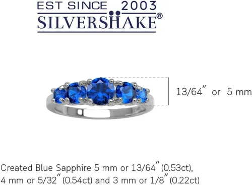 Vista 3 de Silvershake Anillo de plata de ley 925 chapada en oro blanco o amarillo con piedra natal de 5 piedras para mujer Azul zafiro creado