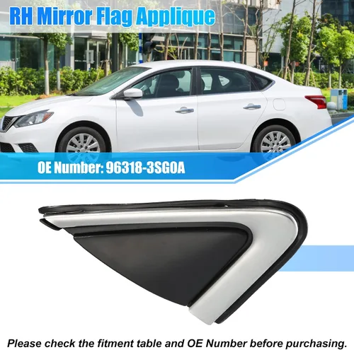 Vista 2 de X AUTOHAUX Aplique de bandera de espejo lateral del pasajero para Nissan Sentra 2013-2019 RH espejo bandera cubierta derecha puerta esquina acabador