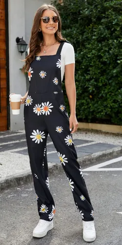 Vista 18 de PAODIKUAI Overol casual con estampado de calavera para mujer, overol suelto con bolsillos