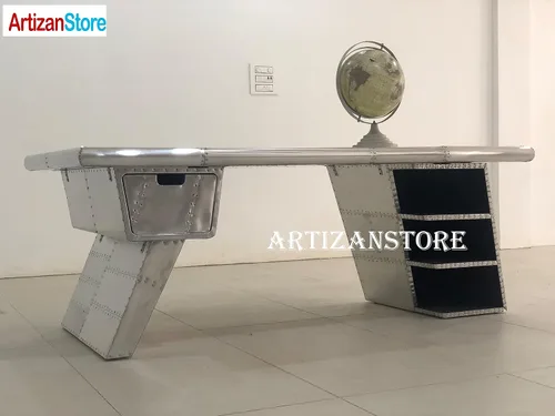 Vista 4 de ARTIZANSTORE Escritorio ejecutivo de aviador grande - Estantería de cajón - Ala de avión 78