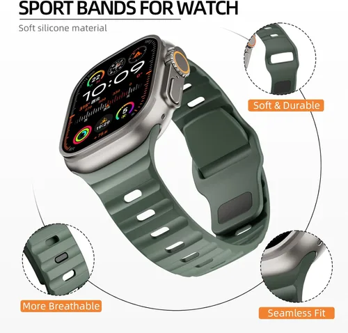 Vista 2 de Correas de silicona deportivas compatibles con Apple Watch Band de 1.929 in, 1.811 in, 1.772 in, 1.732 in, 1.654 in, 1.614 in, 1.575 in, 1.496 in