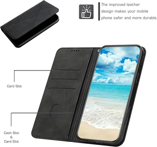 Vista 4 de Funda compatible con Nothing Phone 1, piel sintética, función atril compatible con Nothing Phone One (A063), cierre magnético, protección para Negro