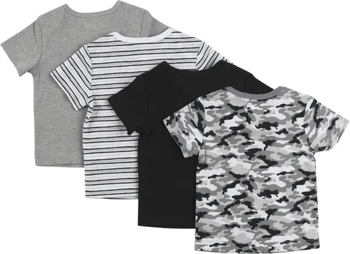 Vista 2 de Hanes Camiseta para bebé, Flexy de suave estiramiento, hombros expandibles, paquete de 4 Conjunto de camuflaje de rayas negras