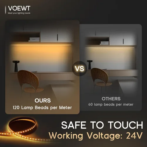 Vista 3 de Tira de luces LED de luz diurna blanca de 6000 K, 16.4 pies, 24 V, alto CRI 90Ra+, súper brillante, 600 luces LED de cinta flexible para dormitorio