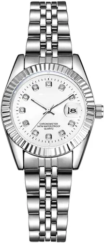 Vista 10 de Reloj analógico de cuarzo para mujer, clásico, plateado, de acero inoxidable, resistente al agua, reloj analógico Plateado (Classic Silver)