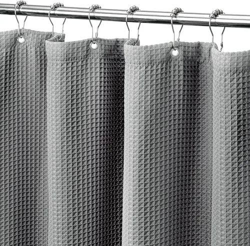 Vista 12 de MISS SELECTEX Cortina de ducha de tela lavable a máquina, clásica tela gruesa de punto gofre, duradera para baño, tela repelente al agua de alta