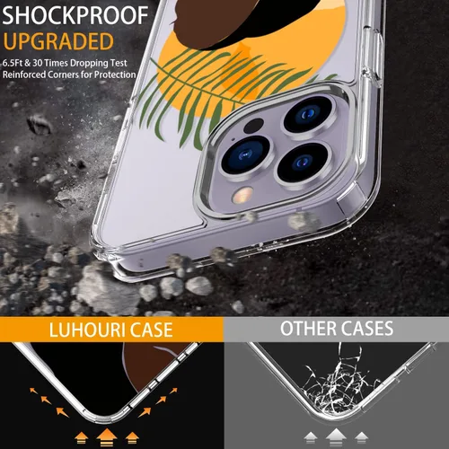 Vista 3 de LUHOURI Funda para iPhone 15 Pro con protector de pantalla, acrílico transparente Funda protectora de carga inalámbrica, ajuste delgado, diseños