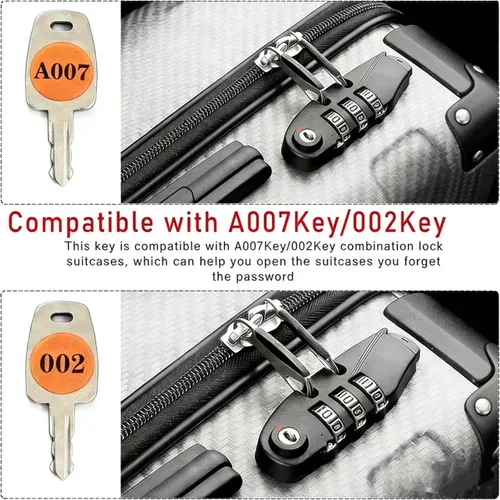 Vista 6 de TSA 007 Key 002 Master - Llaves de repuesto para cerradura de equipaje, 2 llaves de emergencia con anillos para maleta, solución de bloqueo