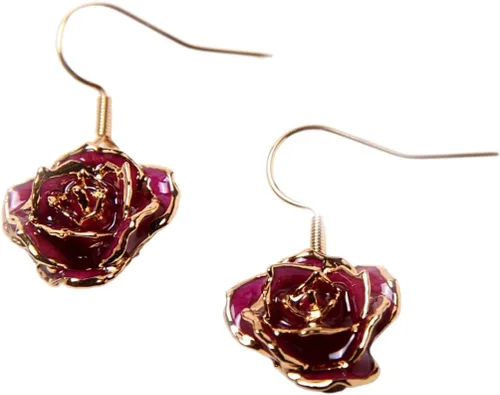 Vista 17 de Eternal Rose Pendientes colgantes de oro de 24 quilates con flor de rosa real para mujer Azul terciopelo
