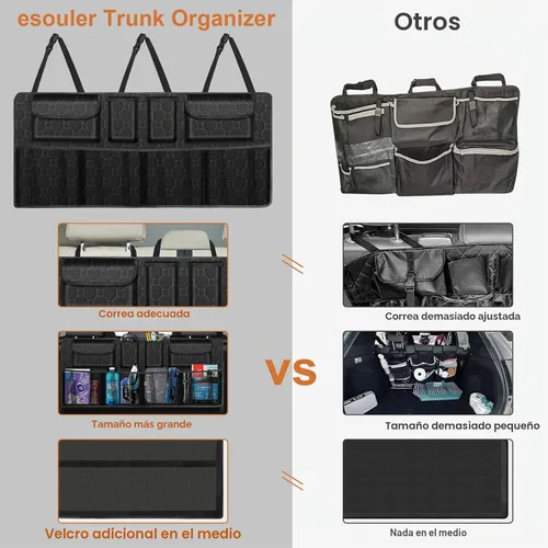 Vista 2 de Organizador de maletero de automóvil, organizador de asiento trasero de súper capacidad para SUV/camión/MPV (42"×18"), organizador de almacenamiento