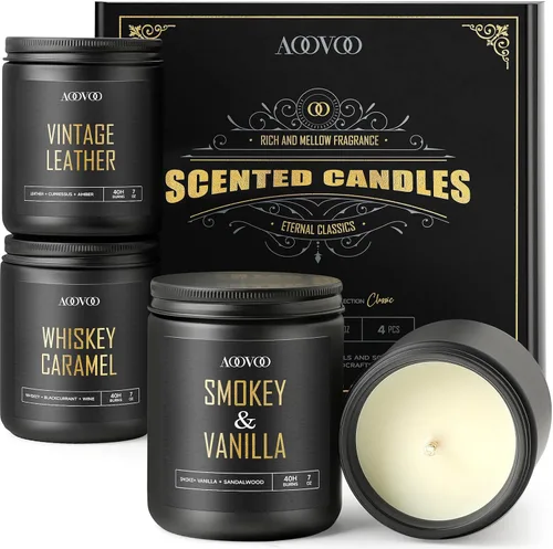 Vista 9 de Velas perfumadas para hombres – Paquete de 4 velas para el hogar, cera de soja de 36 onzas, tiempo de combustión de 200 horas, juego de velas